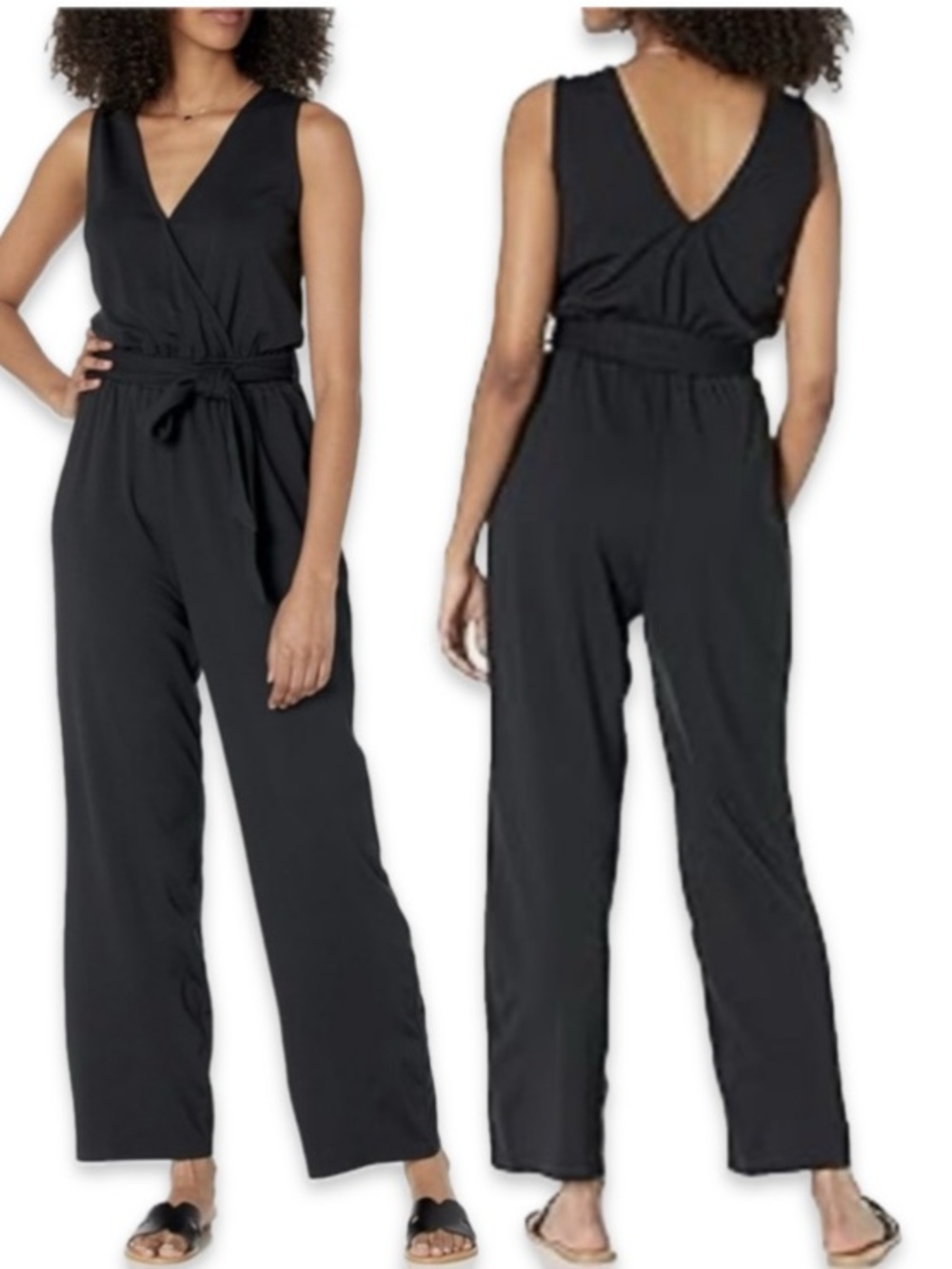 Elegant Black Sleeveless Wide-Length Jumpsuit 😍 Size Small